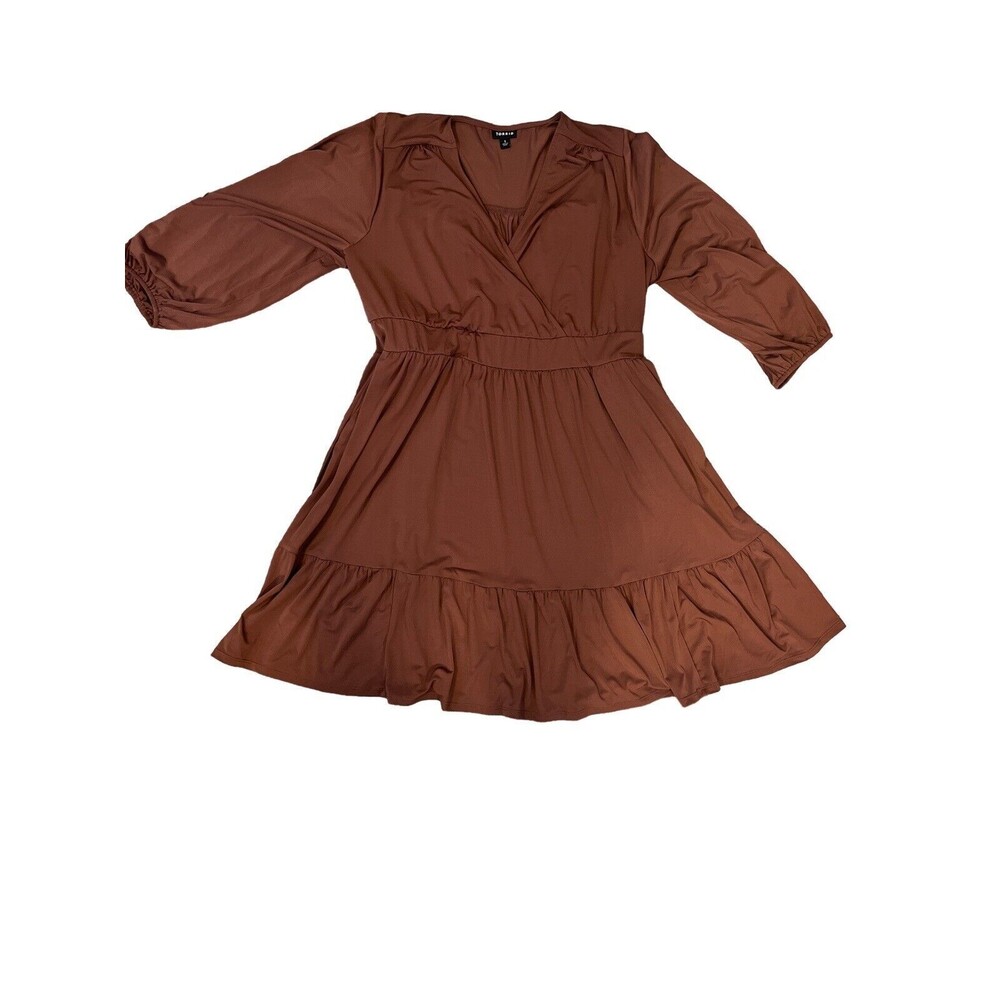 Torrid Plus Size 1 Mini Studio Knit Surplice Tiered Dress 14-16 Brown w/ Pockets